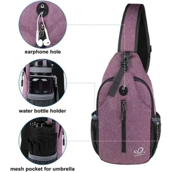 Crossbody Sling Backpack Sling Bag Purple - Picture 5 of 7